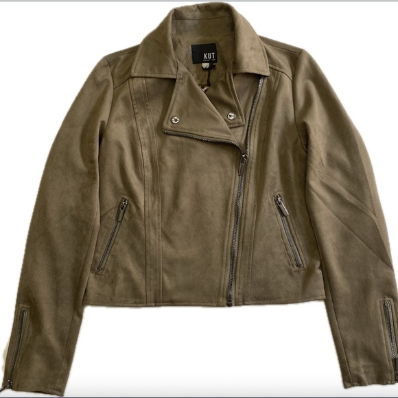 KUT from the Kloth, Edith Faux Suede Moto Jacket, Canyon (Brown/Tan) Size XS NWT - Picture 6 of 14